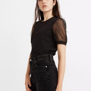 Madewell Black Short Sleeve Tee with Sheer Sleeves